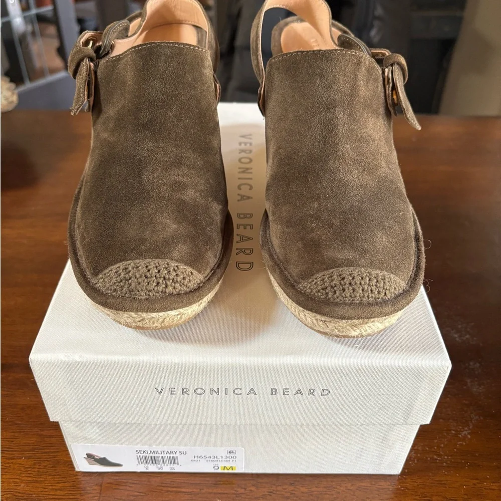 Veronica Beard Suede Espadrille Wedge in Military Green. Size 9M. Worn twice. - Picture 2 of 8